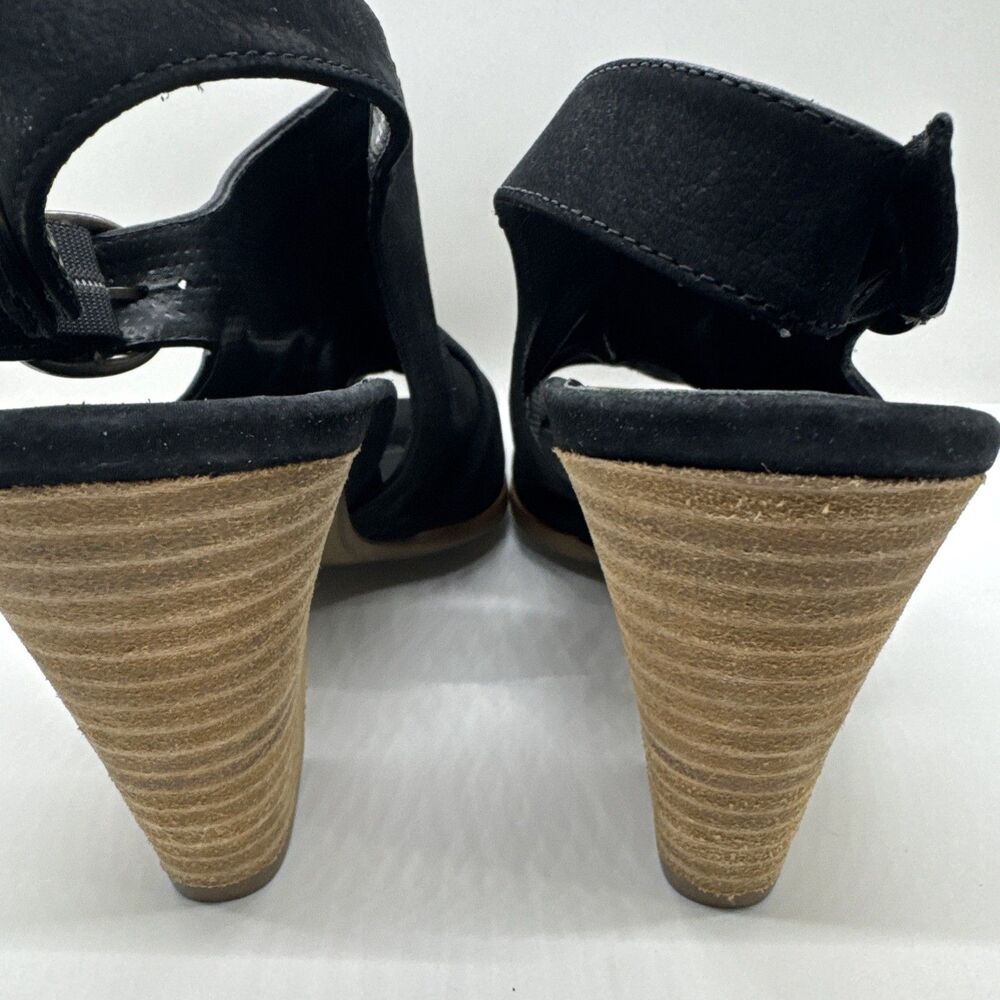 Paul Green Black Nubuck Leather Ruched Slingback Heels Peep Toe Size 10 - Picture 8 of 9